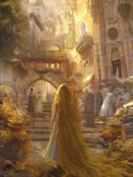 453x600 Rapunzel Walking Through Town Painting Disney Class Inspiration - Rapunzel Painting