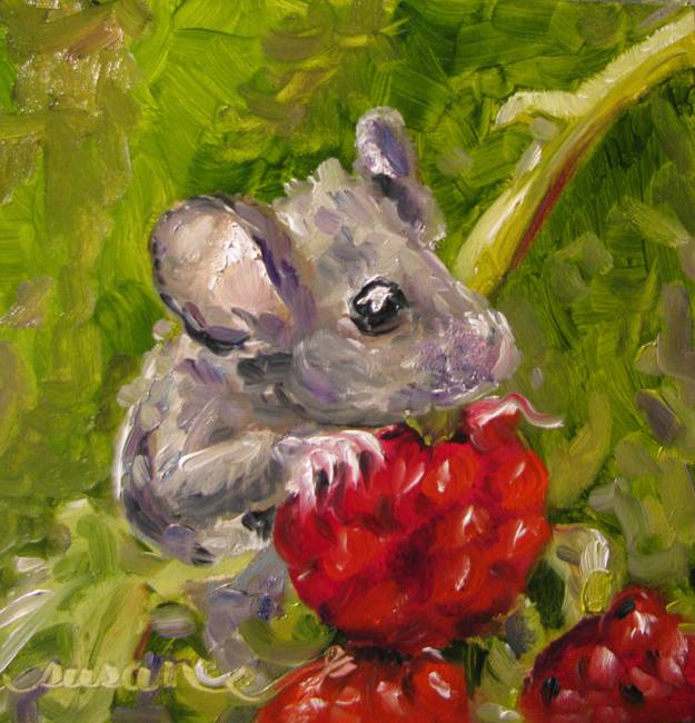 625x650 Raspberry Field Mouse By Susan E Jones - Raspberry Painting