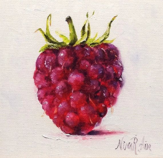 570x555 Raspberry Original Oil Painting Nina R.aide 6x6 Canvas Fruit Still - Raspberry Painting
