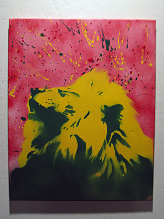 570x760 Rasta Lion Happy Splatter Spray Paint Stencil Art On Canvas - Rasta Lion Painting