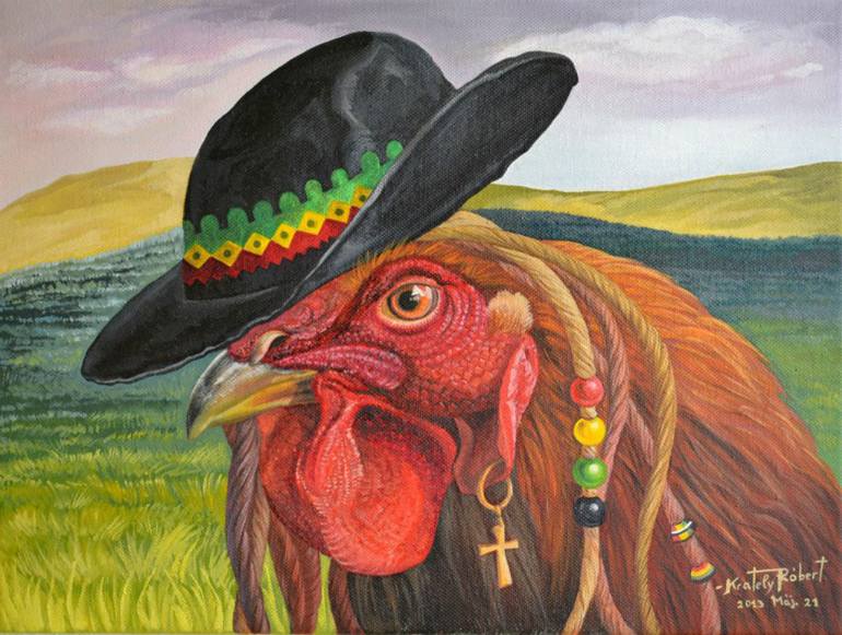 770x581 Saatchi Art Rasta Rooster Painting By Robert Krately - Rasta Painting
