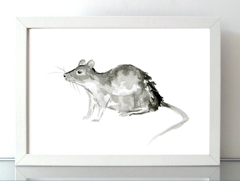 767x577 Rat Art Watercolor Painting Ink Drawing Giclee Print - Rat Painting