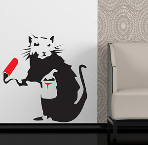 300x295 Banksy Style Painting Rat Wall Art Sticker Decal Ebay - Rat Painting