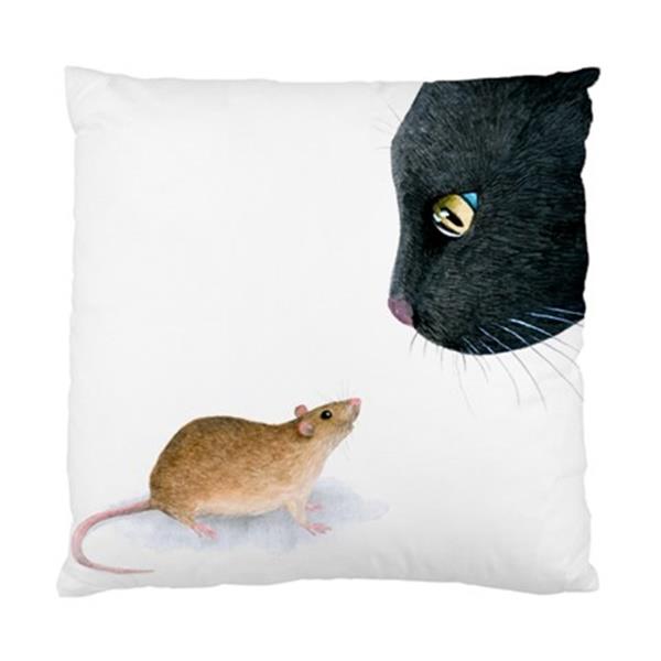 600x600 Cushion Cover Throw Pillow Case Black Cat 604 Mouse Rat Art - Rat Painting