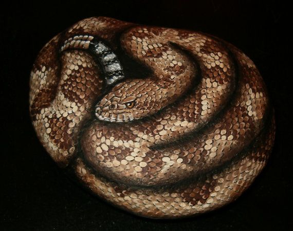 570x451 Hand Painted Rock Art - Rattlesnake Painting
