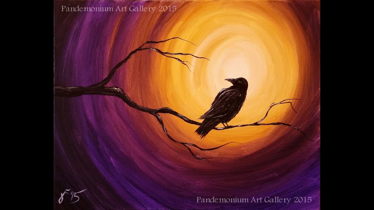 1280x720 Midnight Raven Acrylic Step By Step Painting On Canvas - Raven Acrylic Painting
