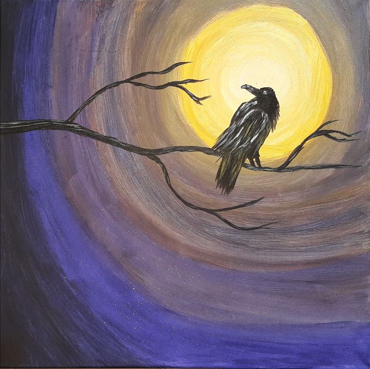 720x719 Midnight Oak Raven Acrylic Canvas - Raven Acrylic Painting