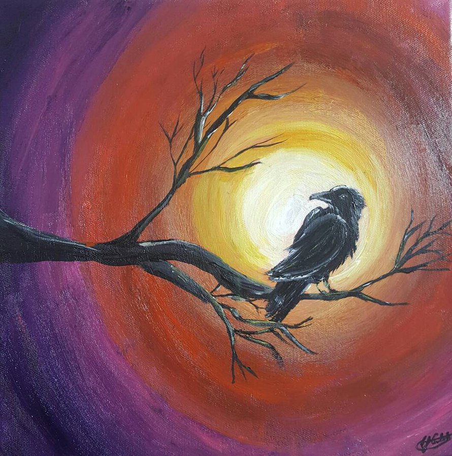 890x898 Midnight Raven By Technoxkitty - Raven Acrylic Painting