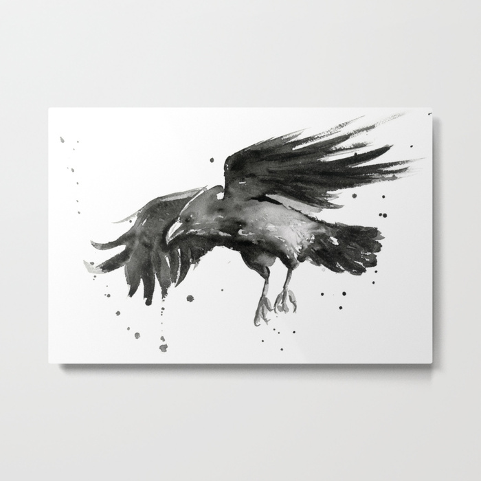 700x700 Raven Watercolor Bird Painting Black Animals Metal Print By - Raven Bird Painting