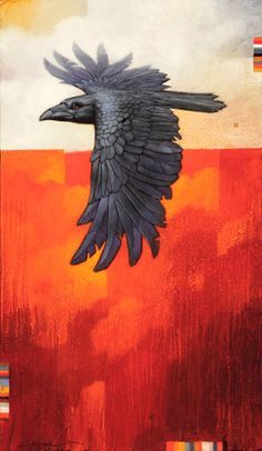 236x406 A Craig Kosak Painting Of A Raven Bird Totem In Flight, Inspired - Raven Bird Painting