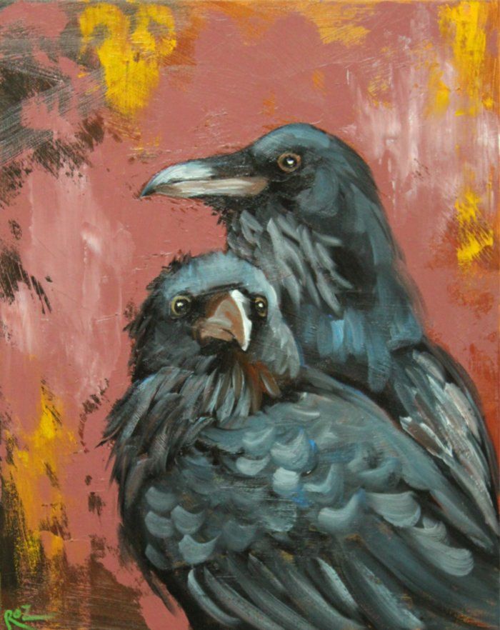 700x882 Birds Painting 136 16x20 Inch Original Ravens Portrait Oil - Raven Bird Painting