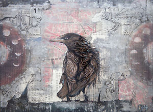 300x220 Raven, Moon, London Map, Wind, Mist Original Painting By Xenia - Raven Painting