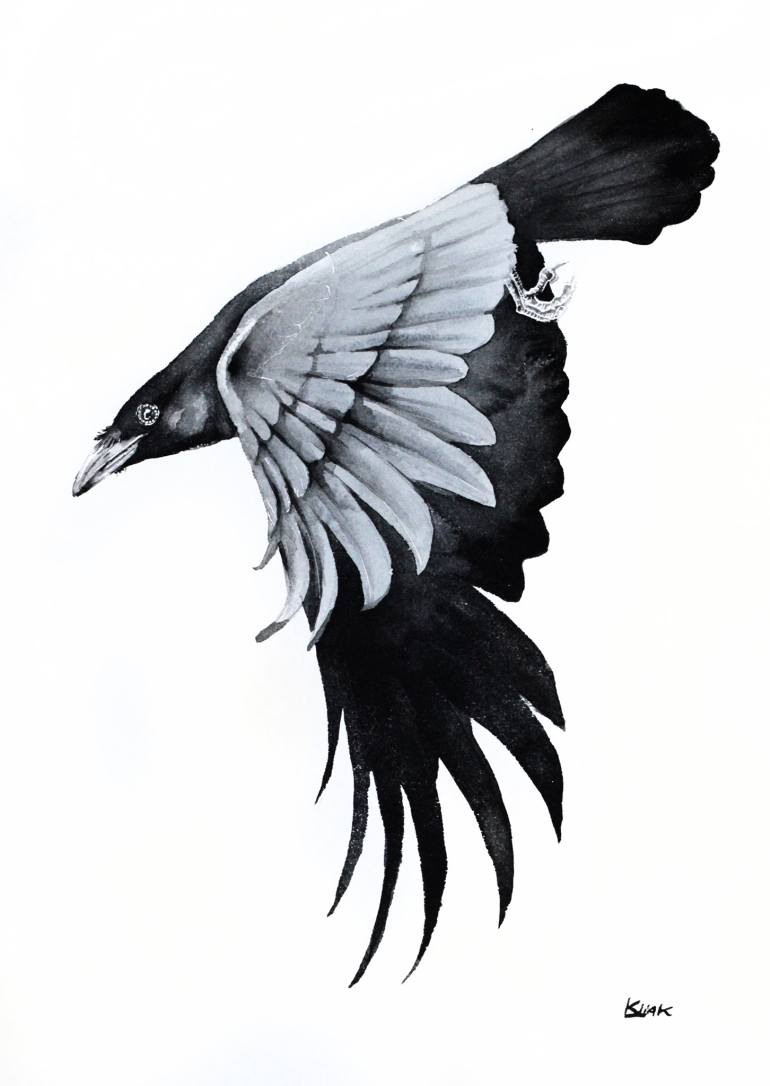 770x1086 Saatchi Art Flying Raven Painting By Karolina Kijak - Raven Painting
