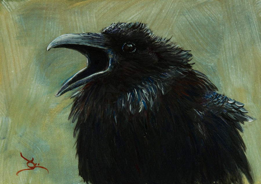 900x636 Call Of The Raven Painting By Dee Carpenter - Raven Painting