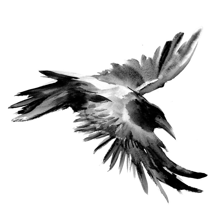 900x900 Flying Raven Painting By Suren Nersisyan - Raven Painting