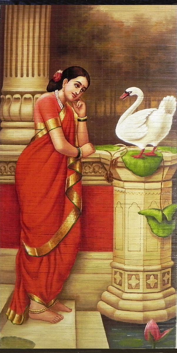 602x1200 Hamsa Damayanti - Ravi Varma Painting