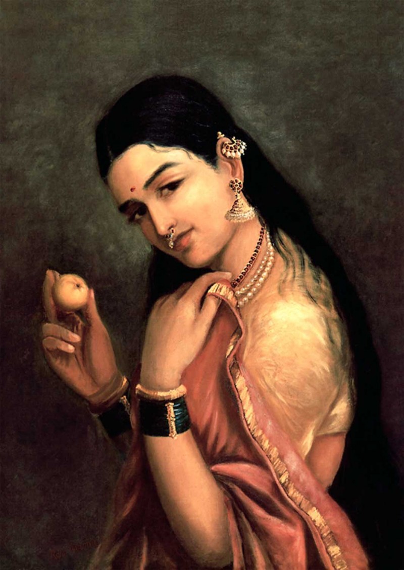 800x1127 Lady With Lemon By Artist Raja Ravi Varma Reproduction - Ravi Varma Painting
