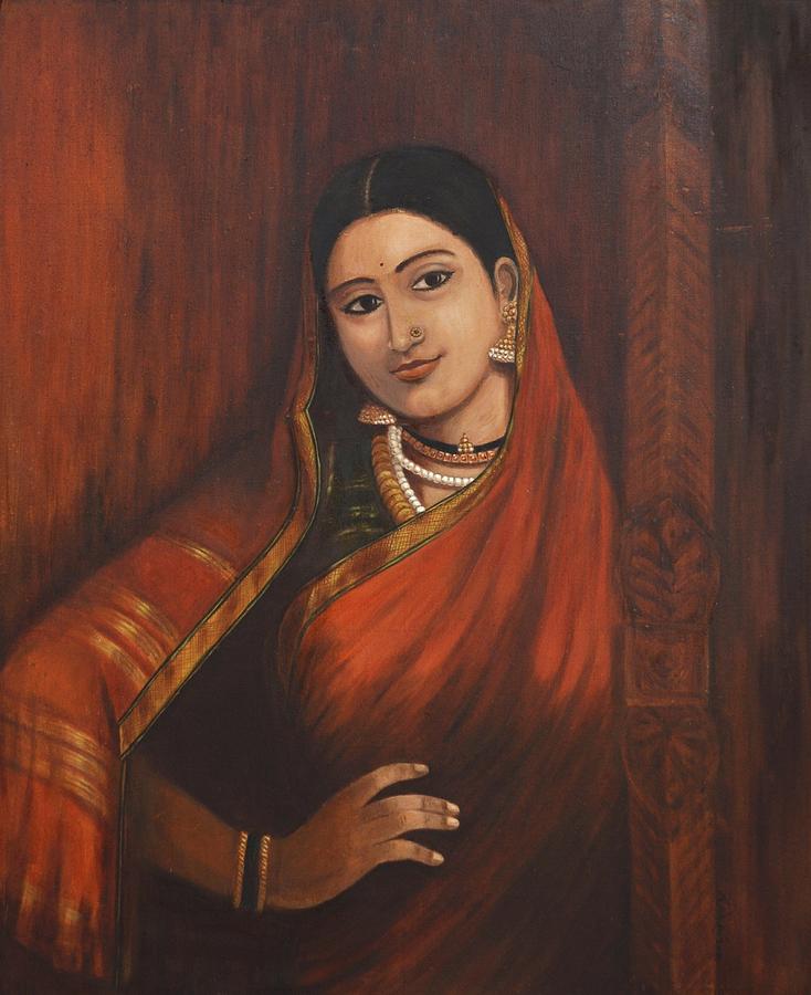 734x900 Woman In Saree - Ravi Varma Painting