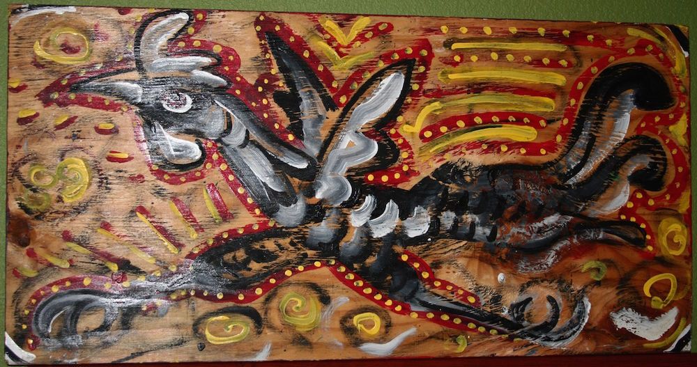 1000x527 Peter Loose Folk Art Painting Rooster Outsider Georgia Primitive - Raw Painting