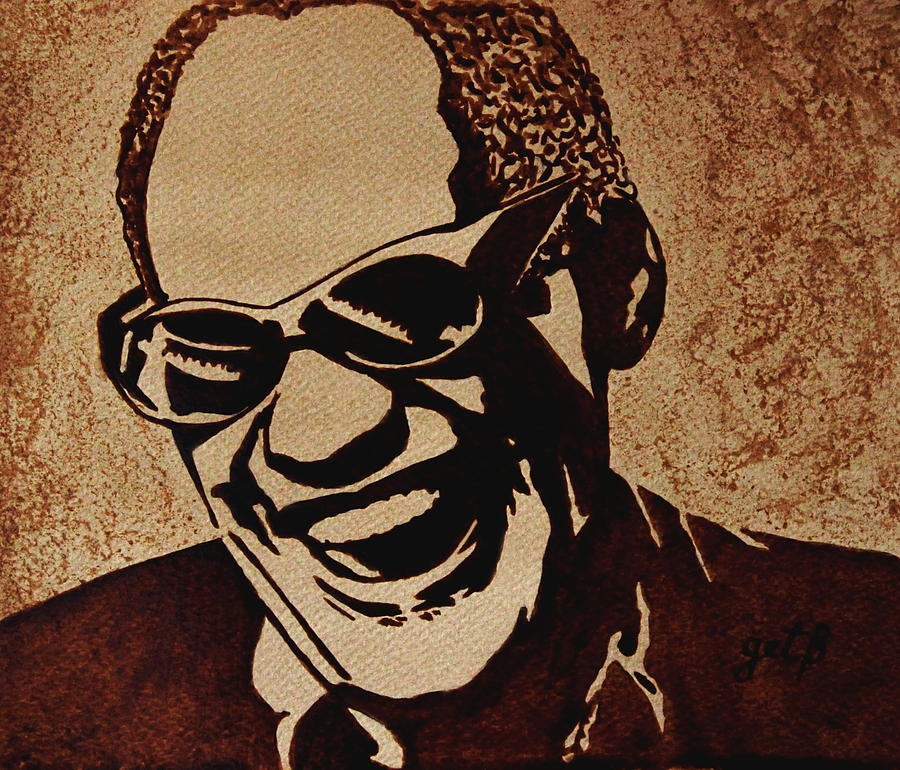 900x770 Ray Charles Original Coffee Painting Painting By Georgeta Blanaru - Ray Charles Painting