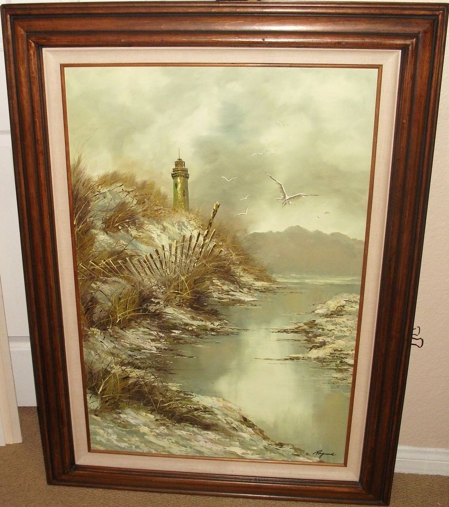 885x1000 Raymond Light House Birds Original Oil On Canvas Seascape Painting - Raymond Painting