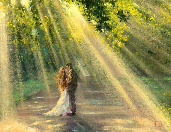 570x441 Love Lovers Sun Rays Oil Painting 4535 Landscape - Rays Painting