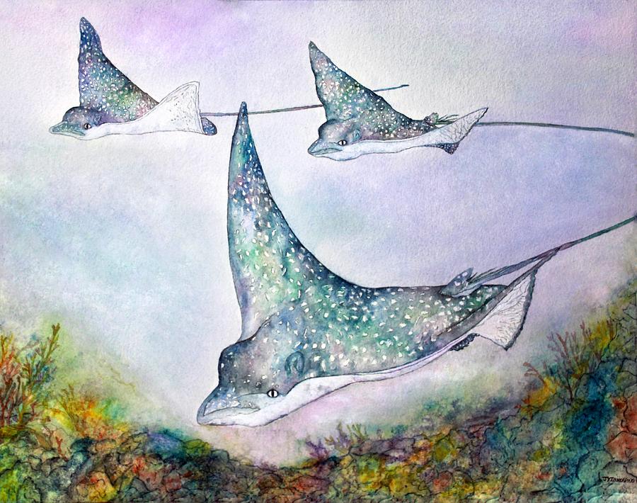 900x710 Spotted Eagle Rays Painting By Janet Immordino - Rays Painting