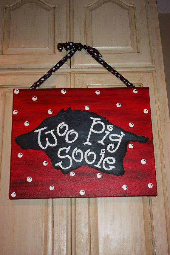 570x855 Woo Pig Sooie Arkansas Razorback Canvas Painting 16 X 20 Inches - Razorback Canvas Painting