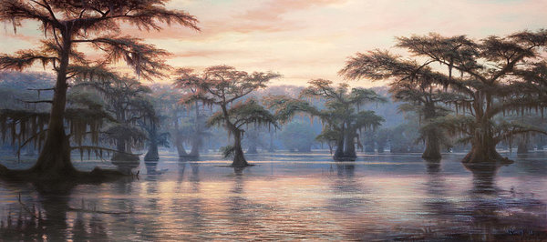 600x266 Caddo Lake Sunrise Art Print By Rc Davis - Rc Davis Painting