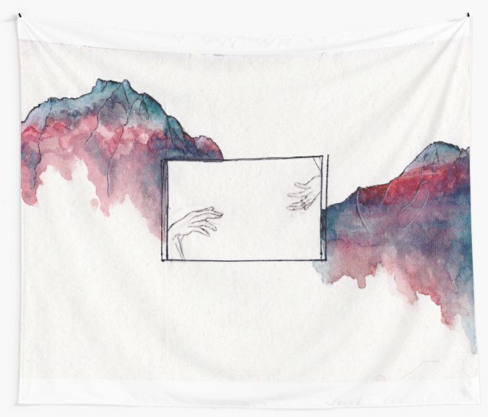 705x602 Reaching Hands And Mountains Wall Tapestry By Orionrose - Reaching Hands Painting