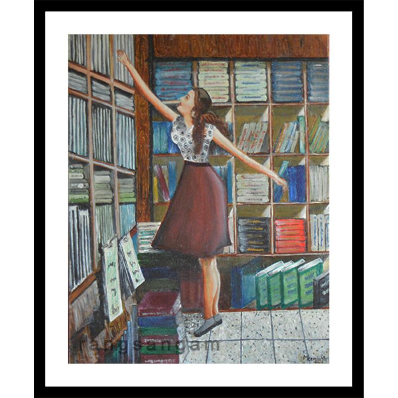 800x800 Among The Books Oil On Canvas Painting 14 X 19 In Rangsangam - Reaching Painting