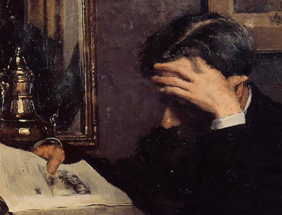 900x688 Man Reading Painting By Lemmen Georges - Reading Painting