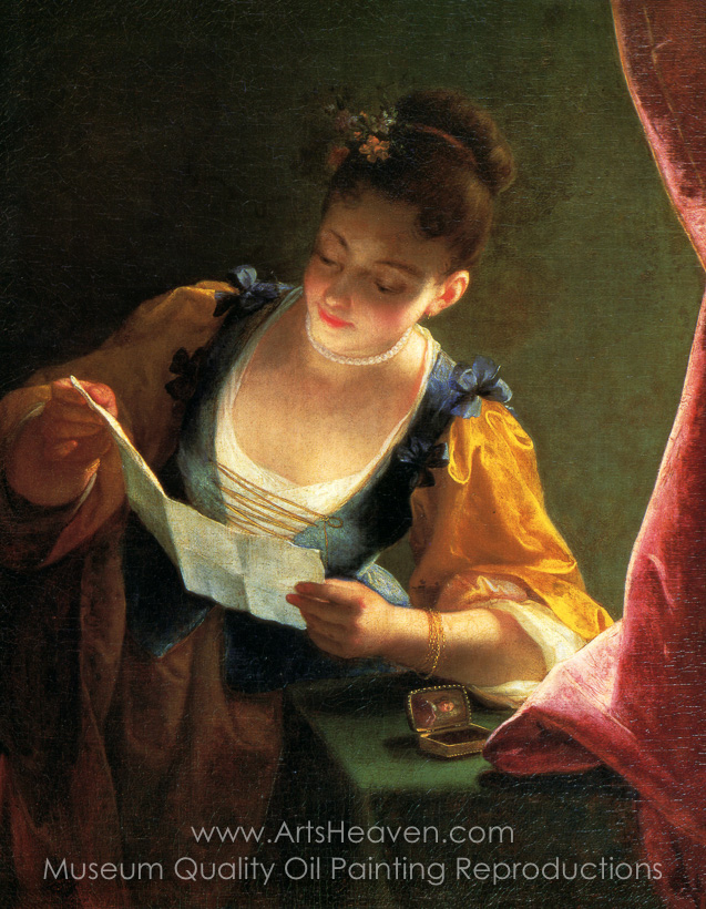 637x820 Reproduction Painting Jean Raoux Young Girl Reading A Letter, Hand - Reading Painting