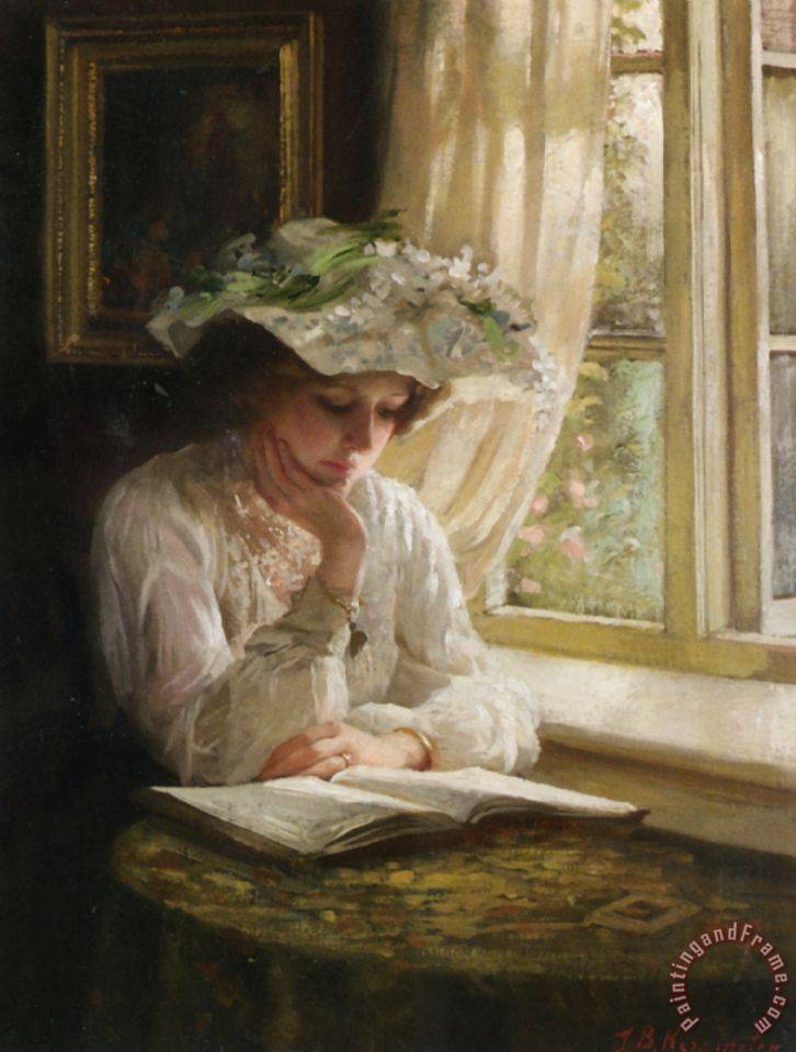 726x960 Thomas Benjamin Kennington Lady Reading By A Window Painting - Reading Painting