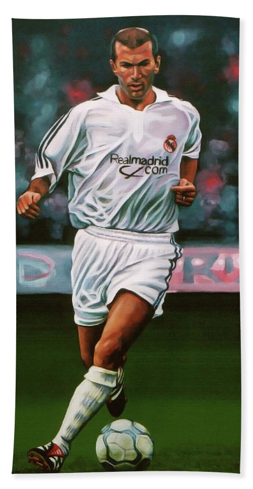 500x967 Zidane At Real Madrid Painting Beach Sheet For Sale By Paul Meijering - Real Madrid Painting