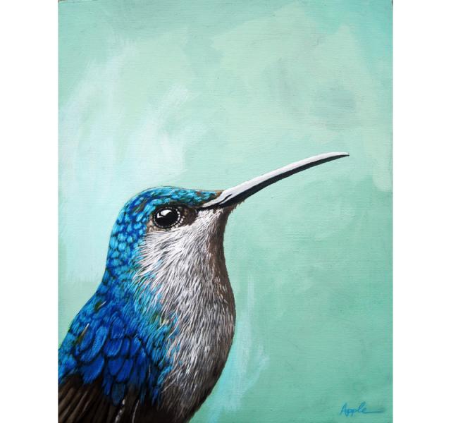640x600 Hummingbird Realistic Portrait Painting By Linda Apple Apple Arts - Realistic Bird Painting