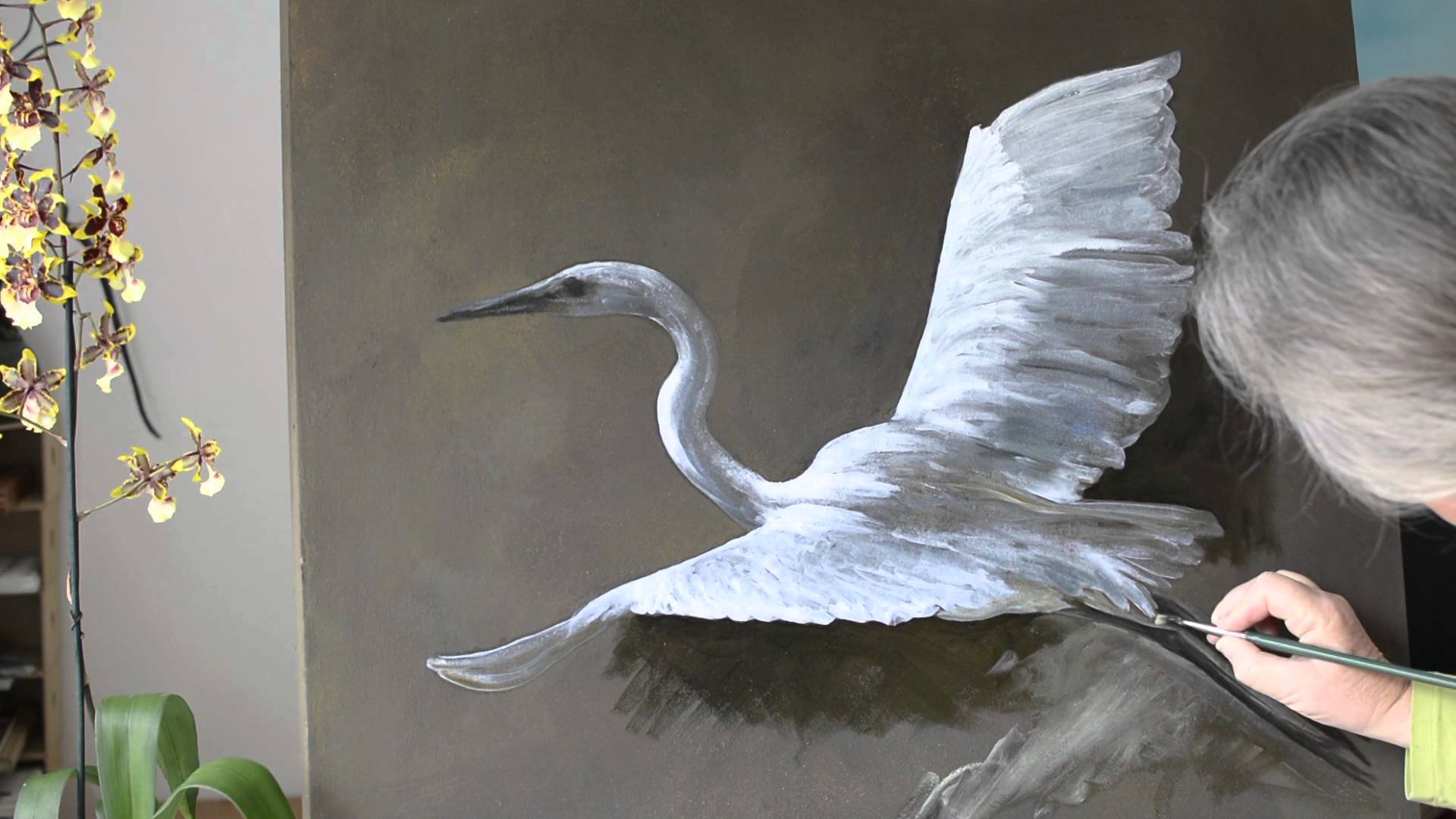1920x1080 Paint A Great Egret - Realistic Bird Painting