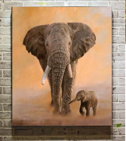 441x493 Free Shipping Elephants Oil Painting Realistic Arts On Canvas Hand - Realistic Elephant Painting