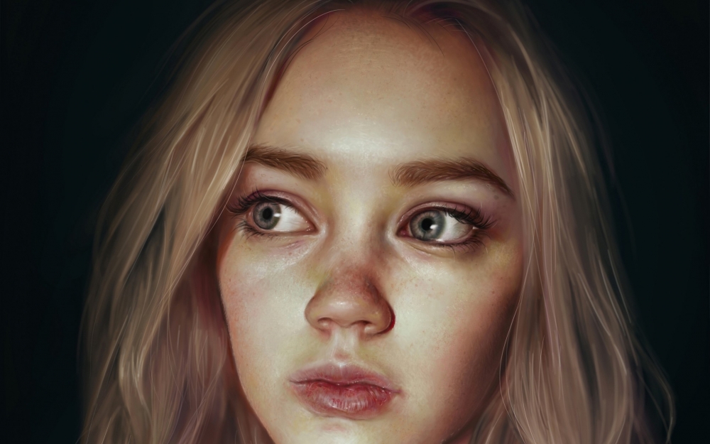 1000x625 Wallpaper Digital Art, Women, Face, Blonde, Realistic, Blue Eyes - Realistic Face Painting