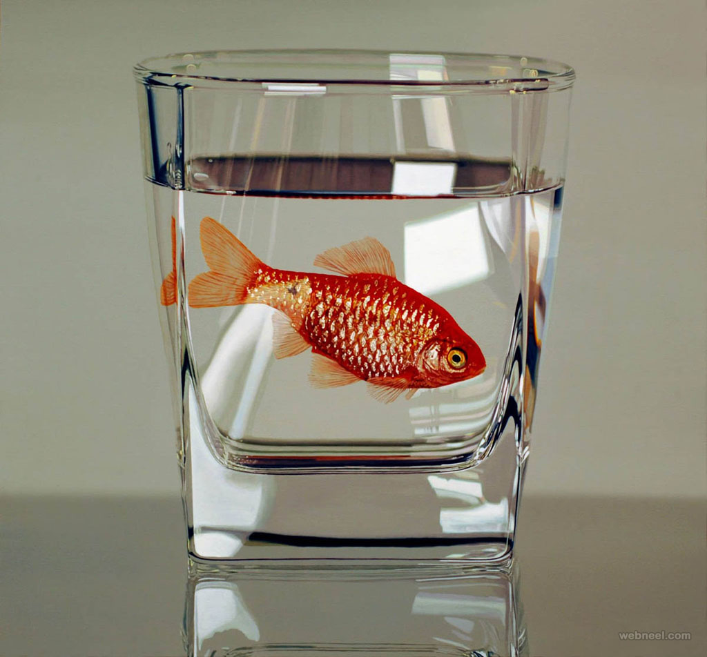 1024x952 Fish In Glass Hyper Realistic Painting By Young Sung 3 - Realistic Fish Painting