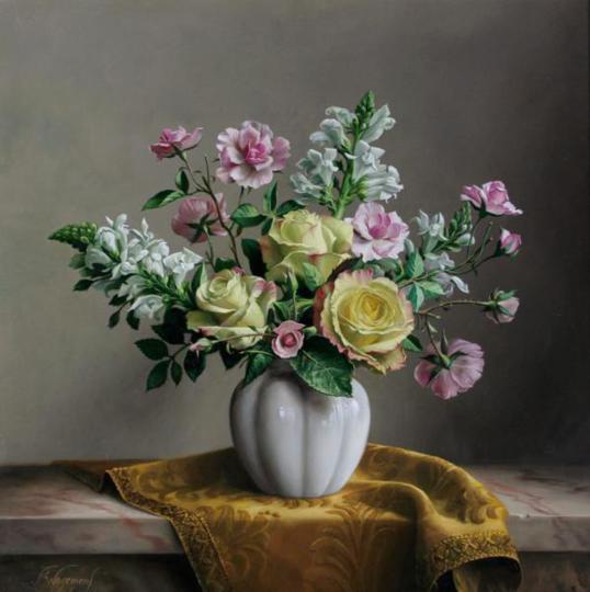 538x540 Pieter Wagemans Flower Oil Paintings - Realistic Flower Painting