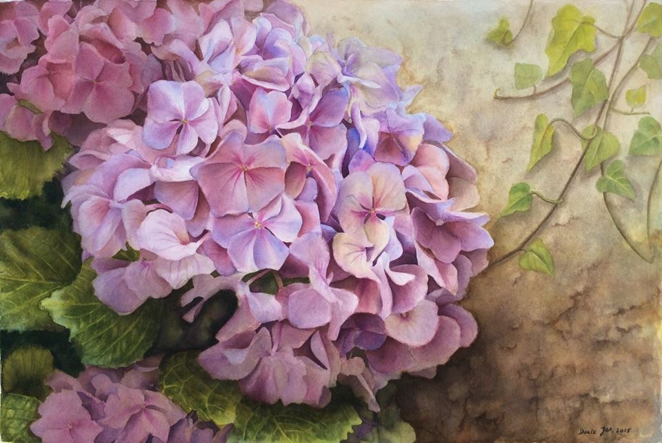 960x642 Realistic Hydrangea With Ivy Watercolor Amp Oil Paintings Of Roses - Realistic Flower Painting
