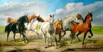 350x177 Realistic Oil Painting Of Group Horses On The Plain - Realistic Horse Painting