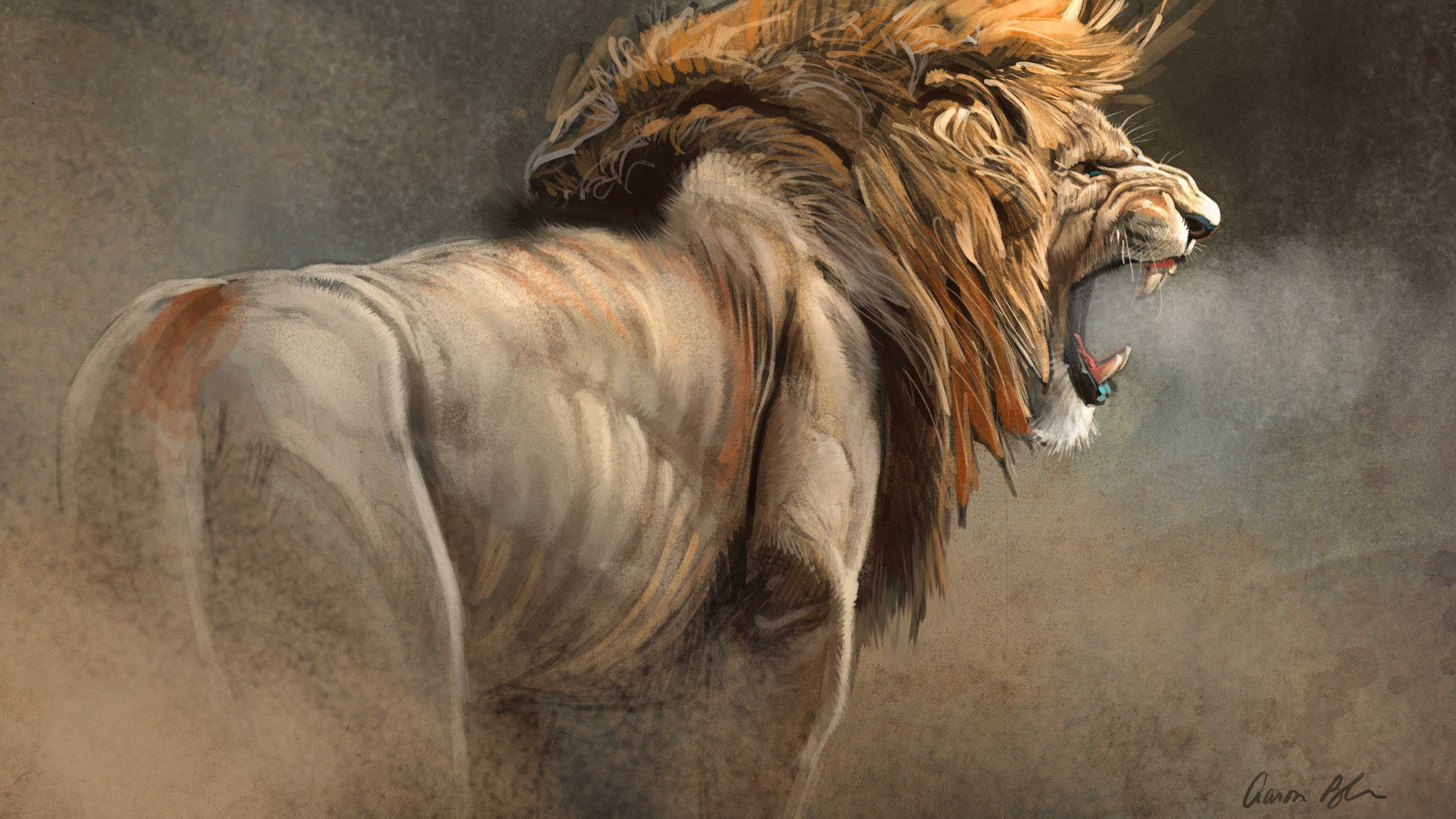 3000x1688 Lion When The King Speaks - Realistic Lion Painting