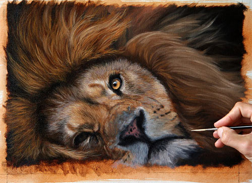 500x363 Lion Painting Tutorial - Realistic Lion Painting