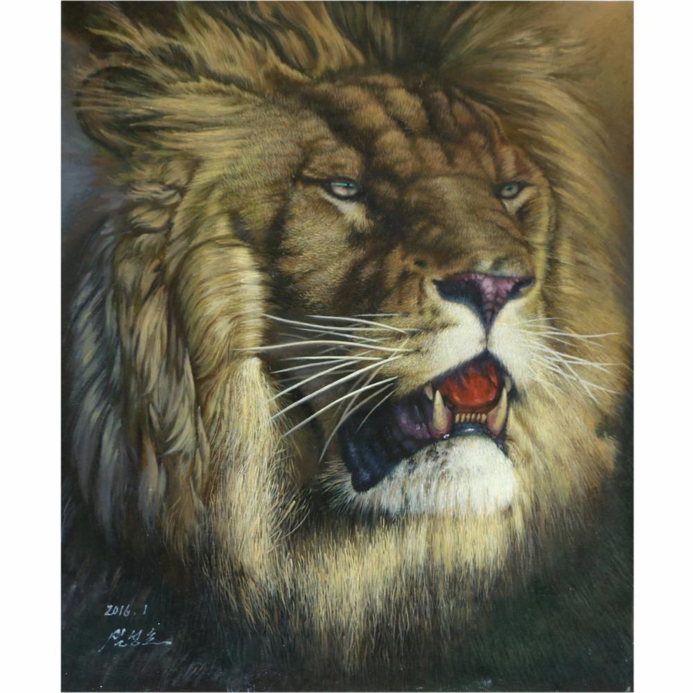 1000x1000 Hand Painted Realistic Lion Oil Original Work Painting Apollo Venti - Realistic Lion Painting
