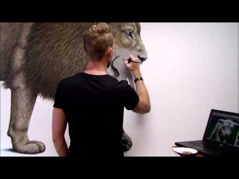 480x360 Hyper Realistic Painting A Powerful Lion, Taking Care - Realistic Lion Painting