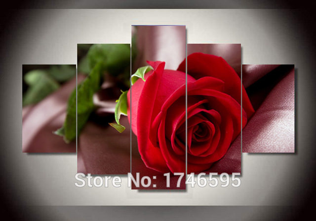 640x449 5pcs Modern Home Decor Painting Art Realistic Red Rose Wall Art - Realistic Rose Painting