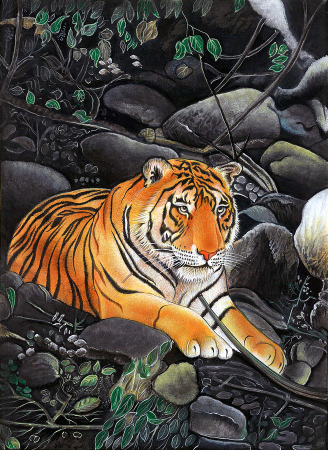 656x900 Bengal Tiger Wild Life Realistic Painting Miniature Watercolor - Realistic Tiger Painting