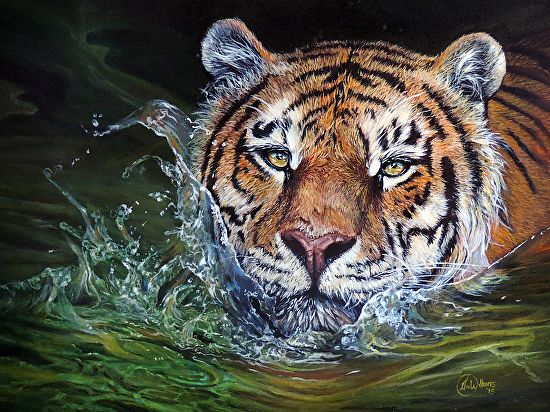 550x412 Wildlife Art Hidden Sanctuary Realistic Oil Painting Of A Tiger - Realistic Tiger Painting